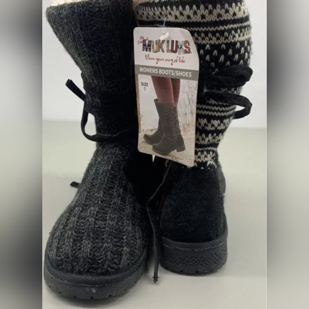 Muk Luks Herringbone Sweater "Sherpa"  Fuzzy Wrap Boots Sz 7 NWT MSRP $59.99